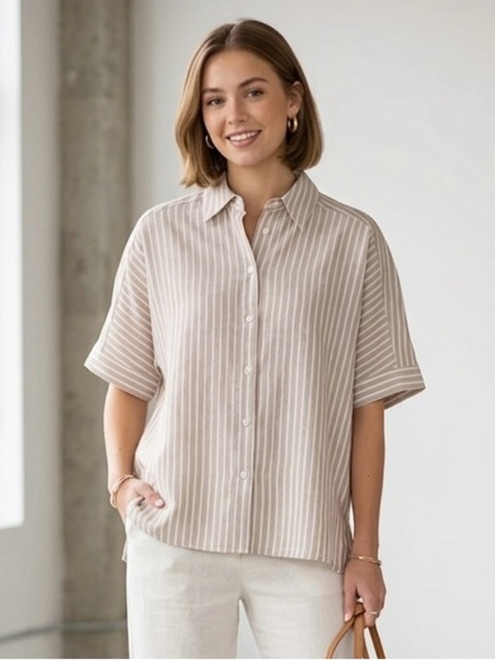 M. Max Studio Striped Short Sleeve Button-Down Shirt